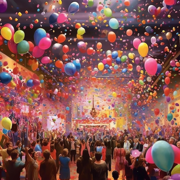 a room full of balloons