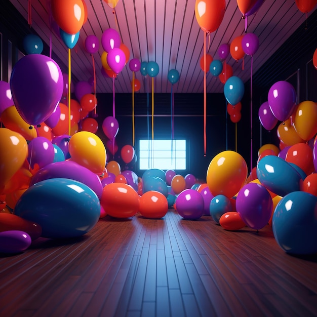 a room full of balloons