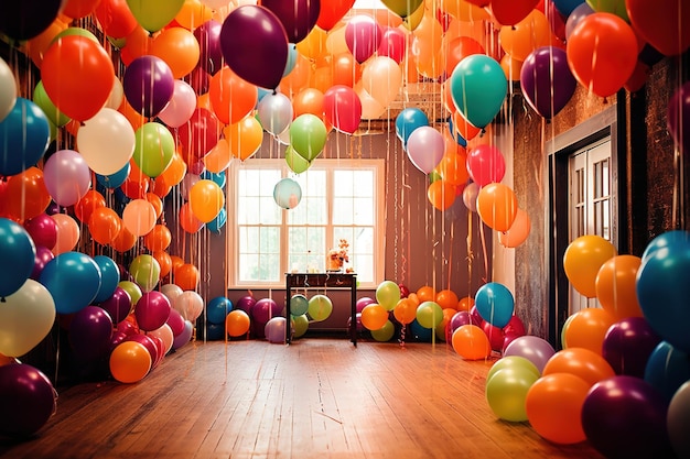 a room full of balloons