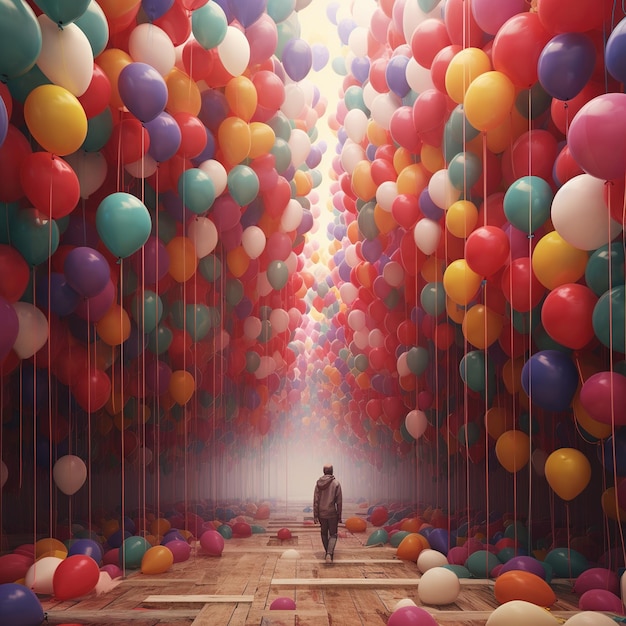 a room full of balloons