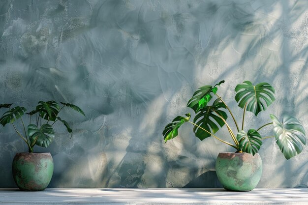 Room interior decoration with monstera plants in ceramic pots The concept of an elegant room