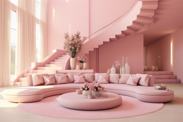 Room interior in pink color pink style like barbie style