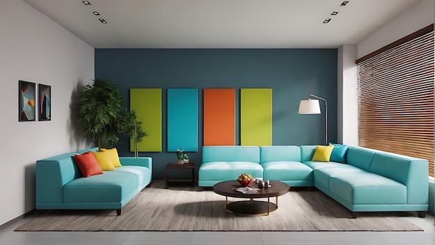 the room is a waiting area made in modern bright colors