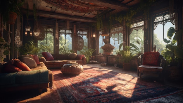 A room in the jungle.