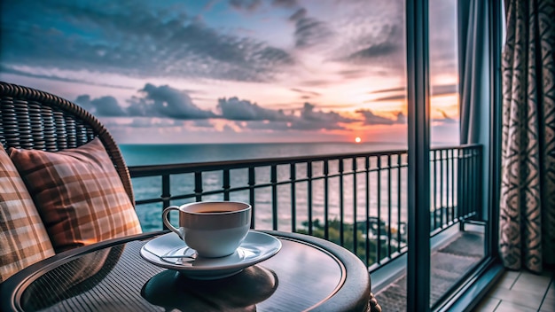 Photo room in a luxury hotel balcony peaceful cottage