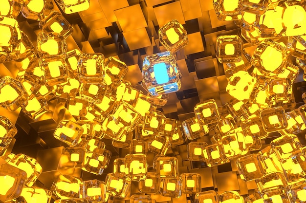 The room made of cubes in threedimensional space 3d rendering