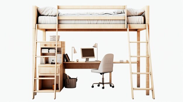 Room With Bed Desk and Stairs Simple and Functional Interior Space