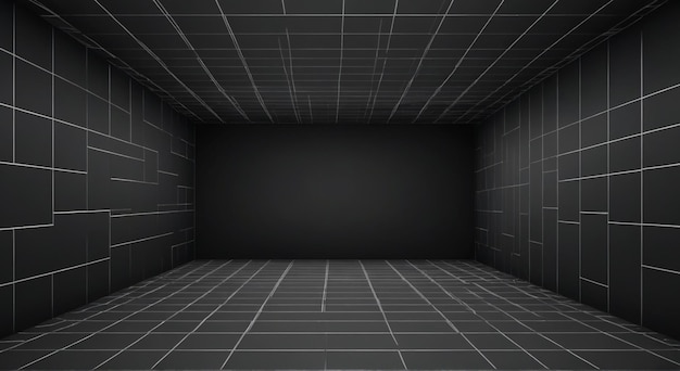 Photo a room with a black wall and a white floor with a square on the bottom