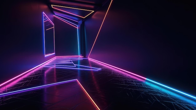 Room with blue ultraviolet neon lighting Generative AI design