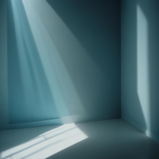 Photo a room with a blue wall and a window with sunlight coming through it