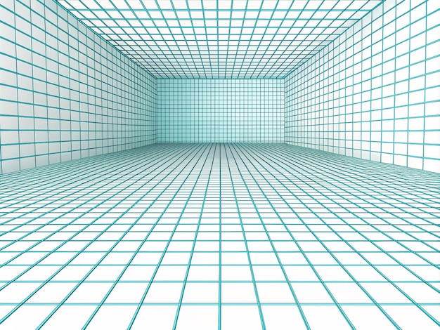 Photo a room with a blue and white floor with a square pattern of squares