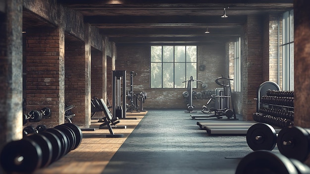 a room with a brick wall and a window that says  gym