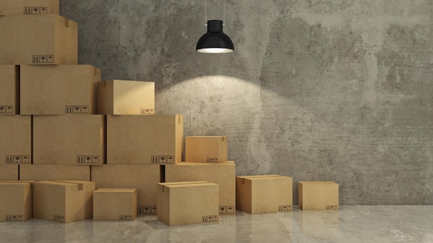 A room with a bunch of cardboard boxes on the floor