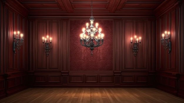 A room with a chandelier and chandelier on the wall.