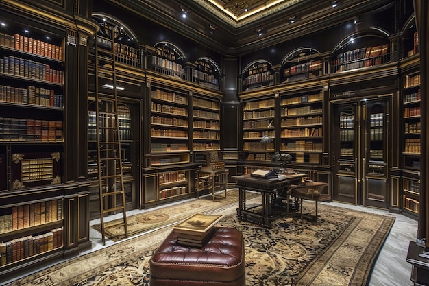 a room with a couch and a bookcase with books on the shelves