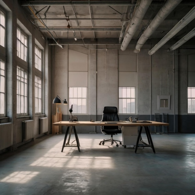 a room with a desk and a chair in it