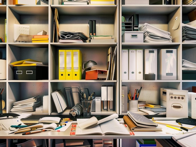 Photo a room with a desk with a yellow box on it