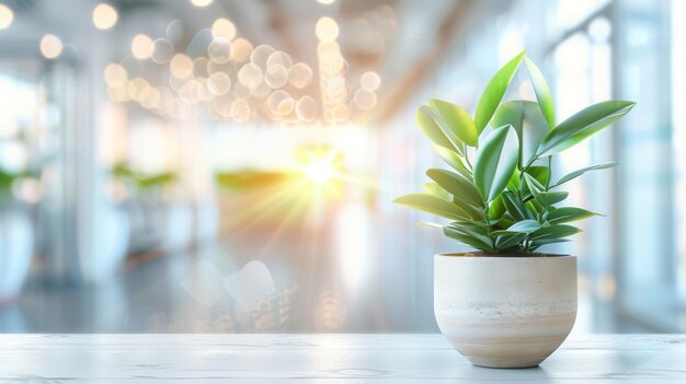 A room with an empty business office background featuring a plant as the central focal point The r