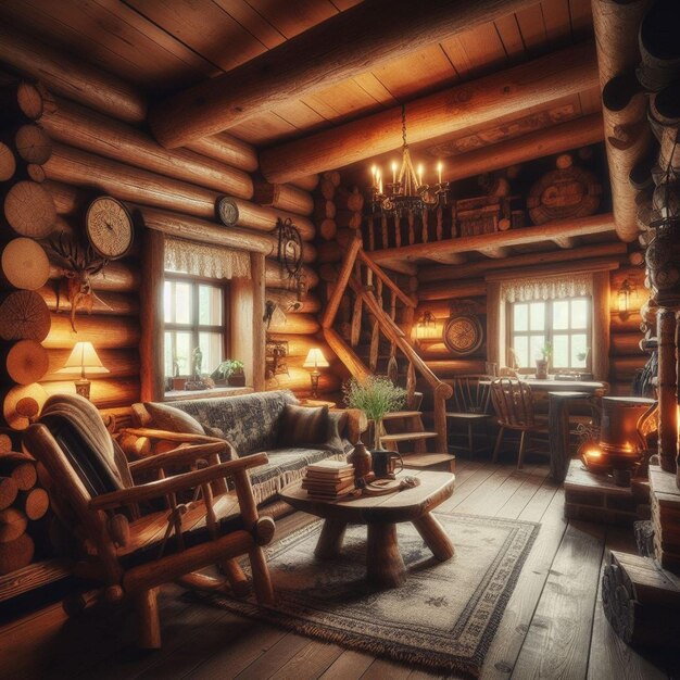 a room with a fireplace and a chair with a fireplace in it