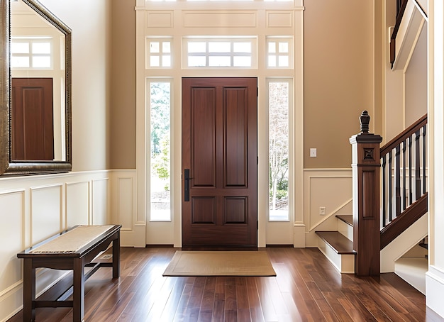 a room with a fireplace and a door that says  welcome to the home