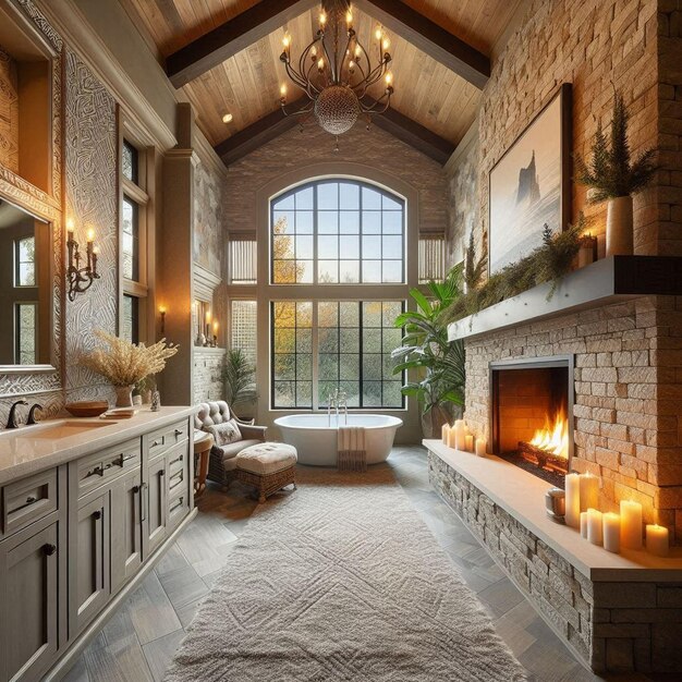 a room with a fireplace and a fireplace with a fireplace in it