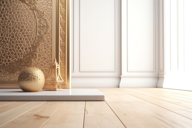 A room with gold objects on the floor