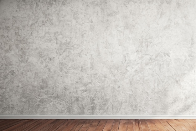 a room with a gray wall and a wooden floor