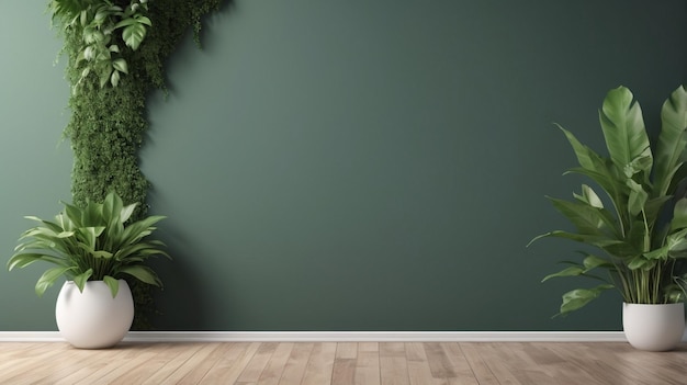 a room with a green wall and a plant on the wall