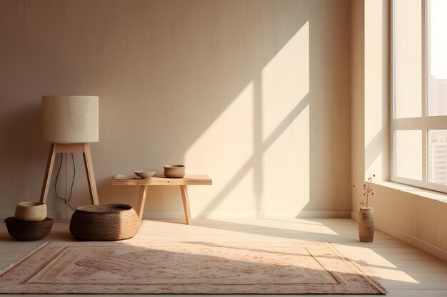 a room with a lamp and some other items on the floor