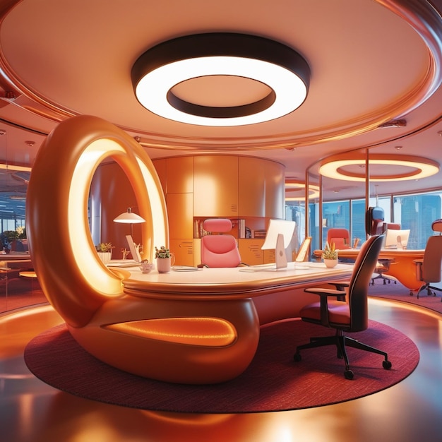 Photo a room with a large orange chair and a large orange object on the ceiling