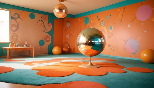 Photo a room with a large sphere and a large ball on the floor