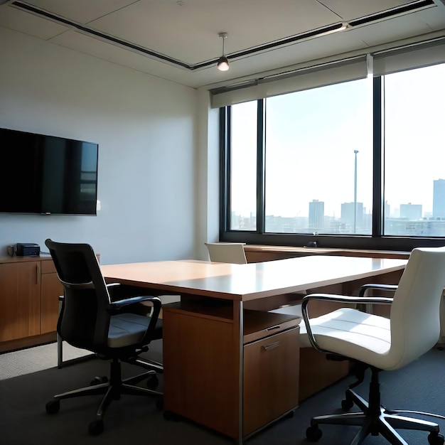 a room with a large window and a flat screen tv