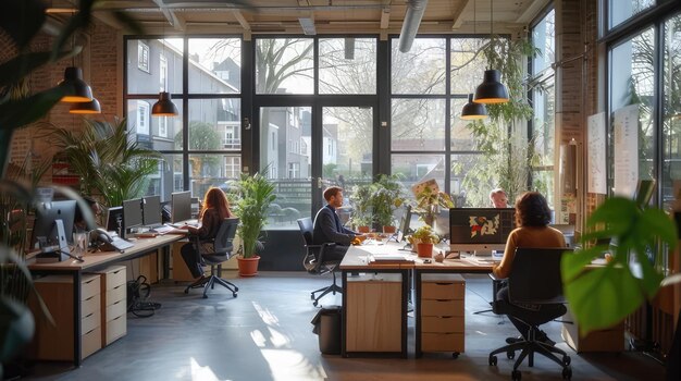 Photo a room with a large window that has a plant on it