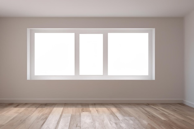 Photo a room with a large window that has three windows on the wall