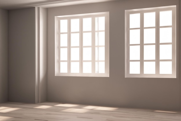 a room with a large window and a white frame with the words   on it