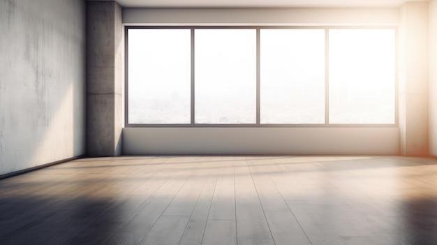 a room with large windows and a wood floor