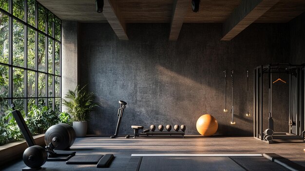 Photo a room with a large wooden ball and a wooden stool