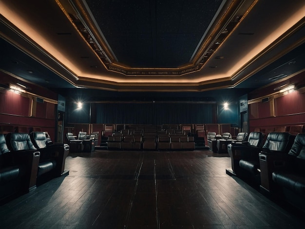 a room with a large wooden floor and a large screen with a large screen on it