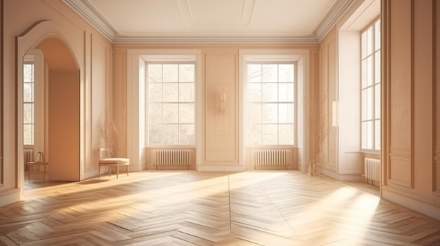 A room with light on the walls and a wooden floor.