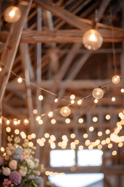 Photo a room with lights and a wooden beam