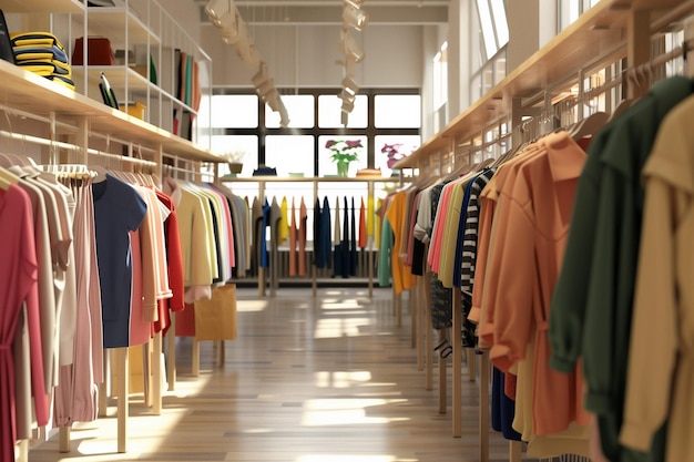 a room with a lot of shirts hanging up