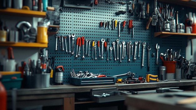 a room with a lot of tools and tools on the wall