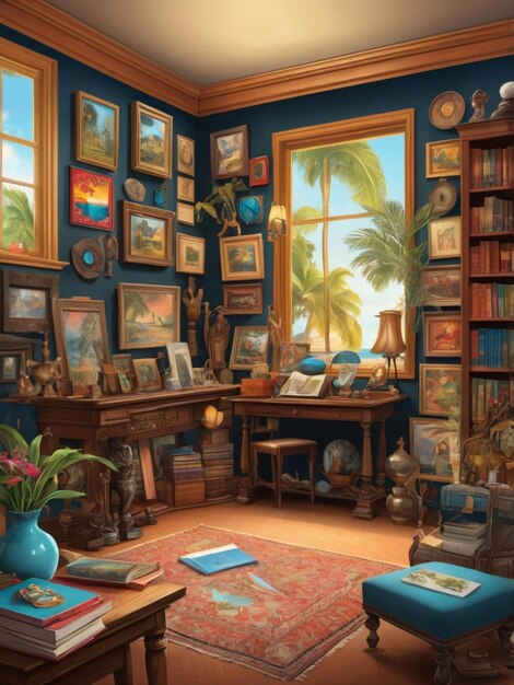 A room with many book and others