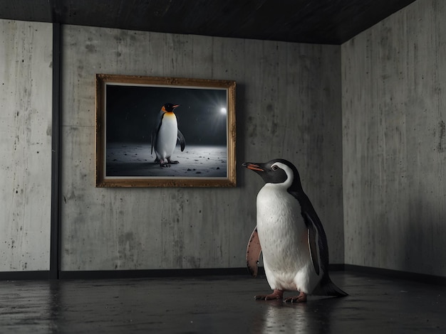 Photo a room with a penguin and a penguin on the wall