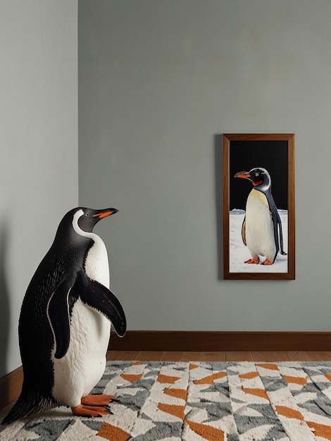 Photo a room with a penguin and a penguin on the wall