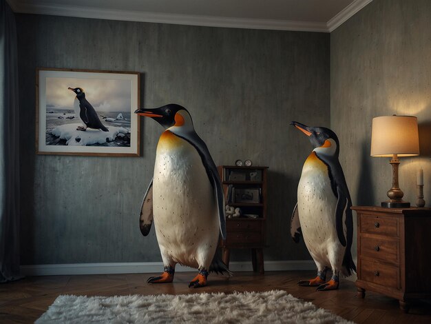 Photo a room with a penguin and a penguin on the wall