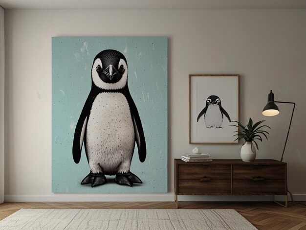 Photo a room with a penguin and a penguin on the wall