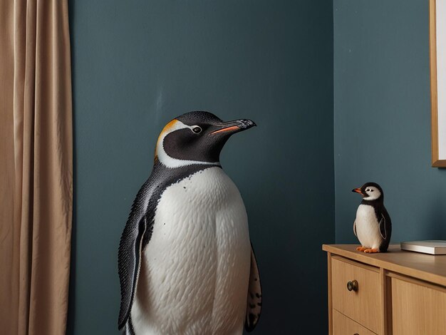 Photo a room with a penguin and a penguin on the wall