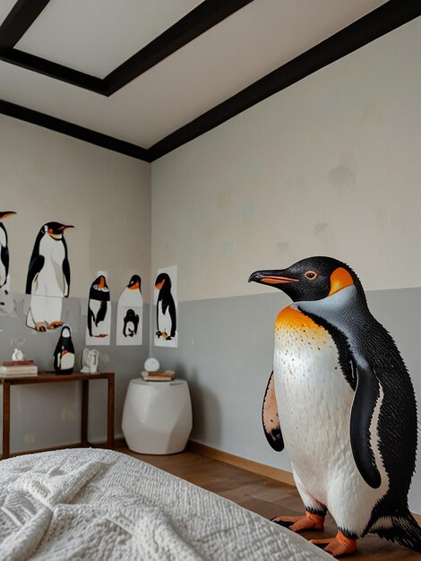 Photo a room with a penguin and a penguin on the wall