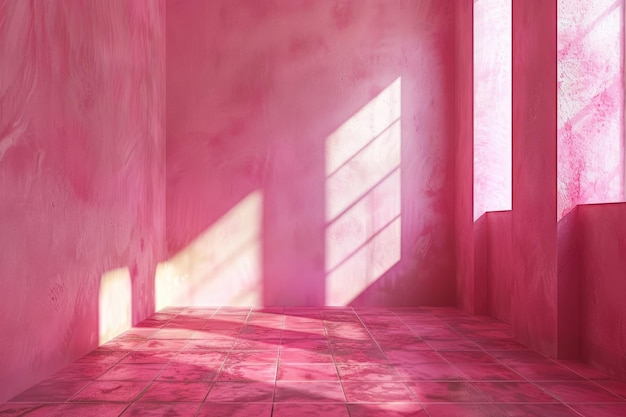 a room with a pink wall and a light on it